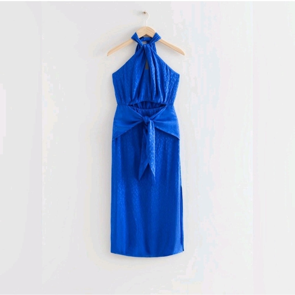 & Other Stories Blue Halter Cutout Maxi Dress Size 2 NWT Semi Formal Gameday